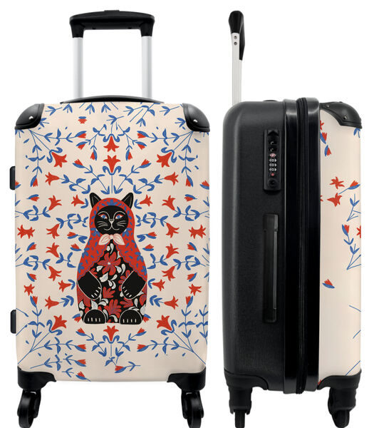 Handbagage Koffer met 4 wielen en TSA slot (Abstract - Kat - Bloemen - Beige)