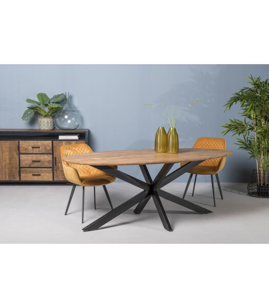 Nordic - Table de salle à manger - acacia - naturel - ovale - L 180cm - pied araignée - acier laqué