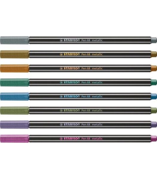 Pen 68 metallic - premium viltstift etui met 8 kleuren