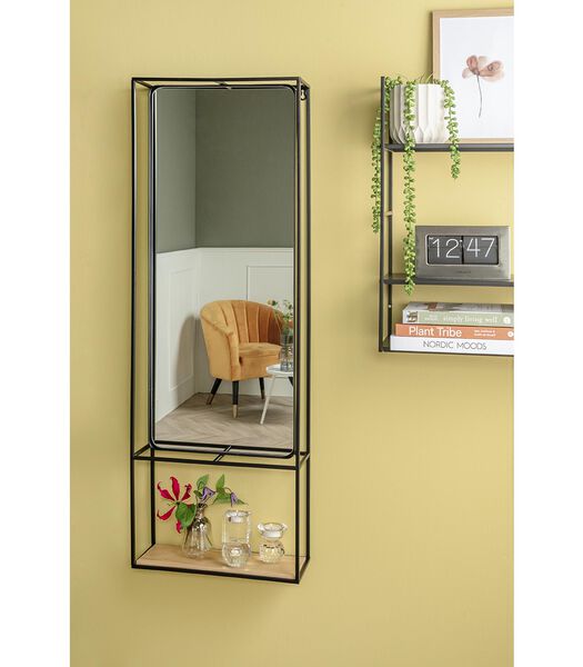 Wandrek Glance - Metaal Zwart met plank & spiegel - 115x40x15cm
