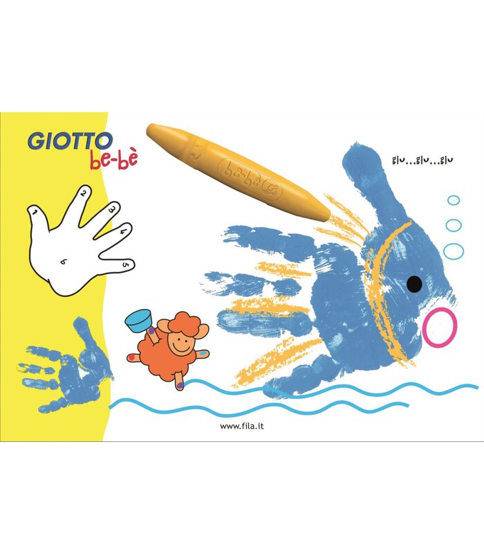 Gioto Be-Bè Box -Case : 3 X 100ml pot de peinture au doigt rouge/jaune/cyan + éponge en forme d'animal et tablier image number 1