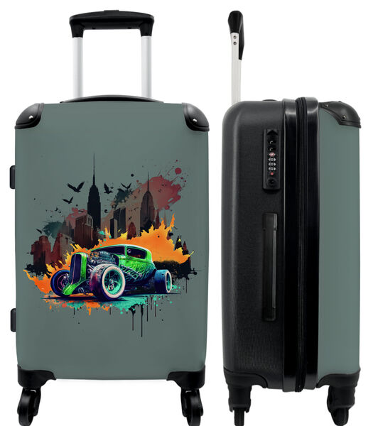 Bagage à main Valise à 4 roues avec serrure TSA (Car - New York - Graffiti - Green)