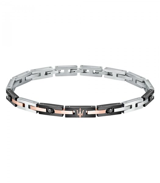 Bracelet en acier, zircons, pvd or rose, pvd noir ICONIC