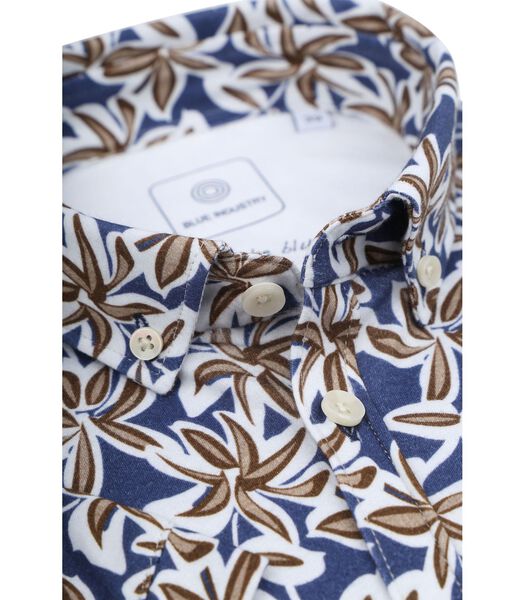 Short Sleeve Overhemd Print Donkerblauw