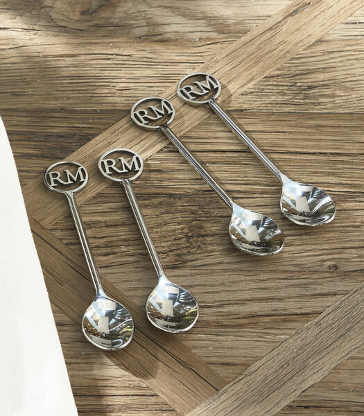 Koffielepel zilver, Theelepel 4 stuks - RM Monogram Spoons - Staal
