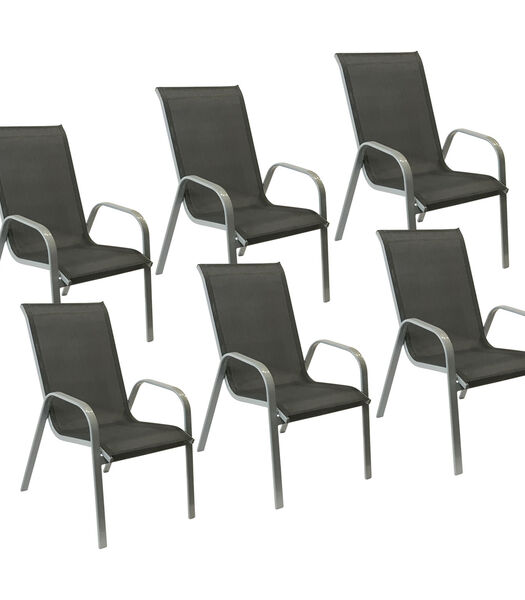 Set van 6 MARBELLA stoelen in grijs textilene - grijs aluminium