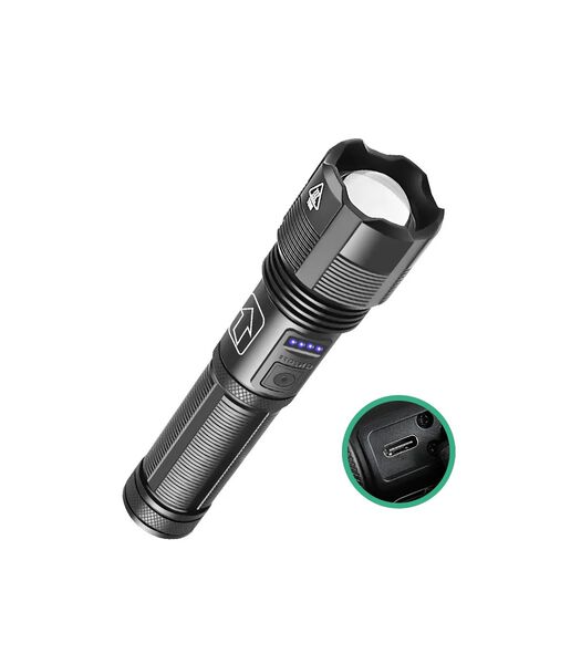 Felle LED Zaklamp - 5 standen flashlight - USB Oplaadbaar - Inclusief oplaadbare batterij - AAA batterij backup - Voor volwassenen & kinderen - vakantie tip voor reizen, kamperen & festival