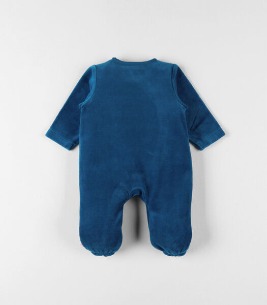 1-delige pyjama met neushoorntje uit fluweel, eendblauw
