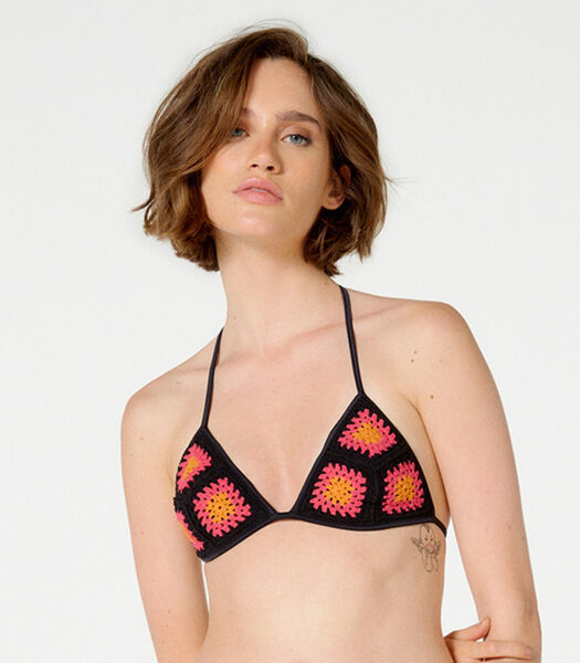 Haut de maillot de bain Triangle Floral Crochet Preto UPF 50+
