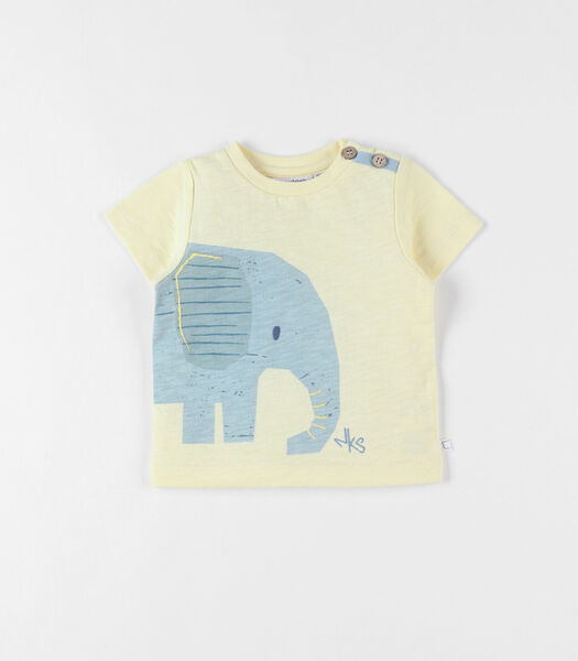 T-shirt met korte mouwen en olifantprint, lichtgeel