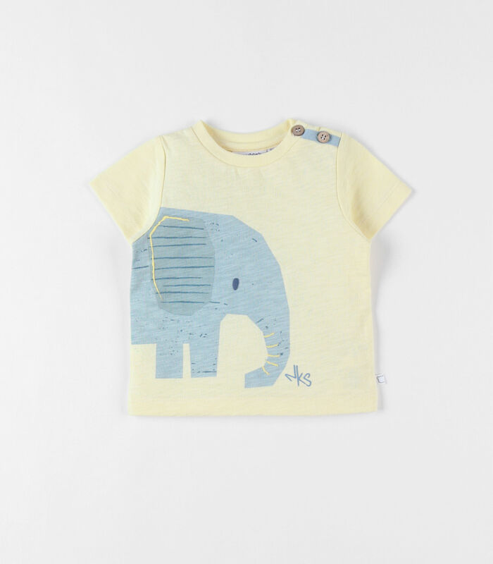 T-shirt met korte mouwen en olifantprint, lichtgeel image number 0