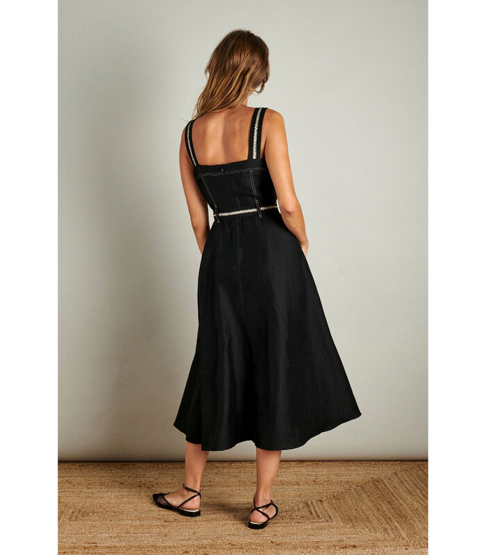Zwarte lange jurk met ecru stiksels image number 1