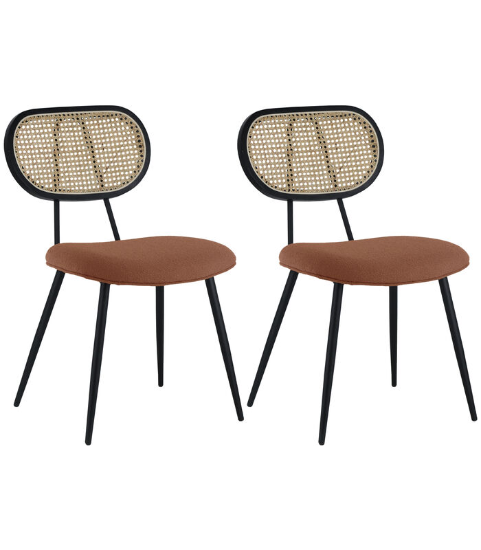 Set van 2 stoelen in riet en roestkleurige lusstof ELENA image number 0