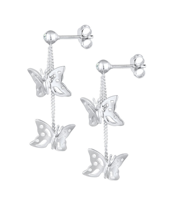 Oorbellen Dames Oor Hanger Vlinder Trend Natuur Met Kristallen In 925 Sterling Zilver image number 2