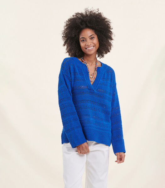 Kinging Blue Sweater lange mouwen Tunesische halslijn