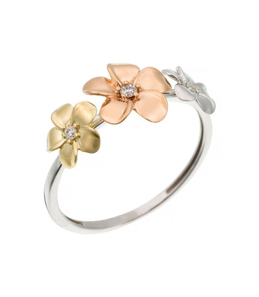 Ring 'Ikebana' driekleur goud en diamanten