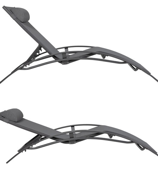Set van 2 GALAPAGOS ligstoelen in grijs textilene - aluminium grijs antraciet