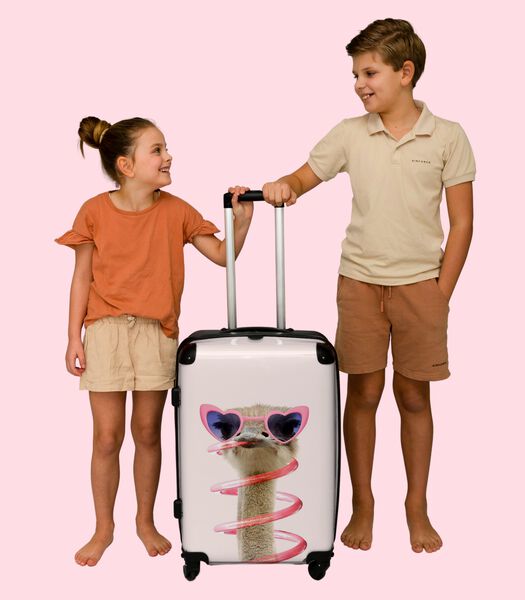 Bagage à main Valise avec 4 roues et serrure TSA (Autruche - Lunettes de soleil - Rose - Animaux)