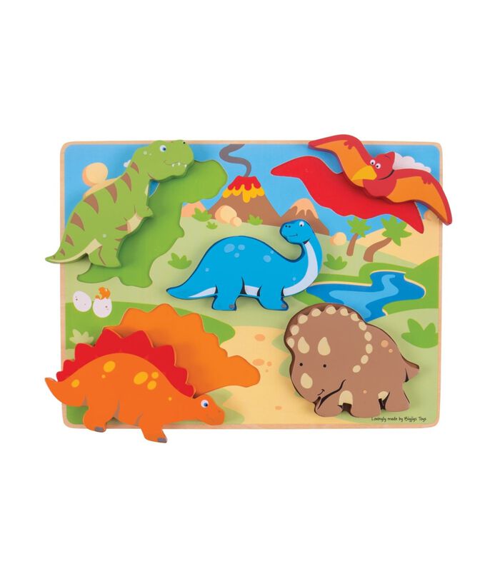 Bigjigs houten vormenpuzzel Dinosaurussen - 5 stukjes image number 2