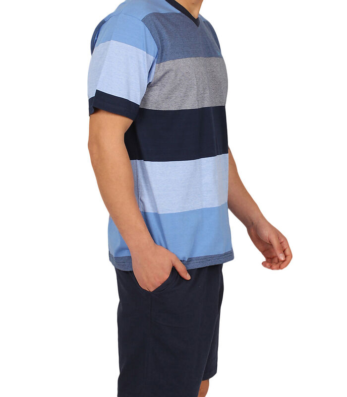 Homewear pyjamashorts t-shirt Stay Stripes blauw image number 2