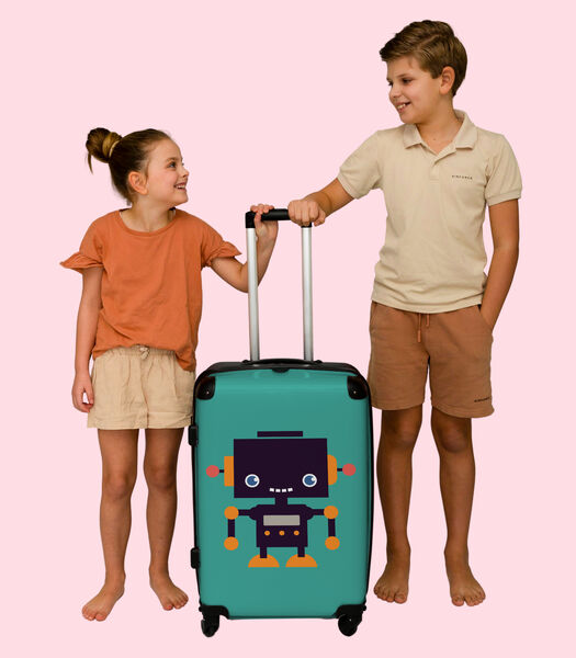 Bagage à main Valise avec 4 roues et serrure TSA (Robot - Vert - Antenne - Orange - Enfants)