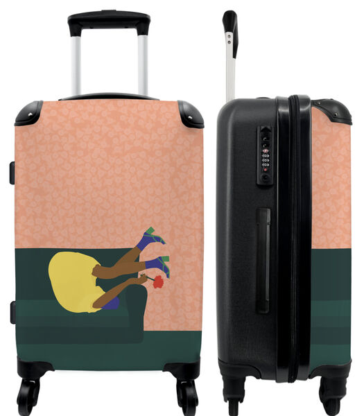 Bagage à main Valise avec 4 roues et serrure TSA (Abstrait - Femme - Rose - Vert)