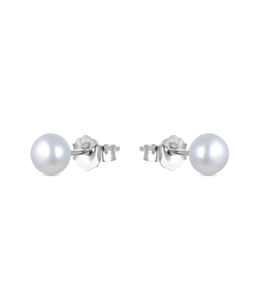 Boucles d'oreilles, base en argent 925 et perle blanche avec finition rhodiée