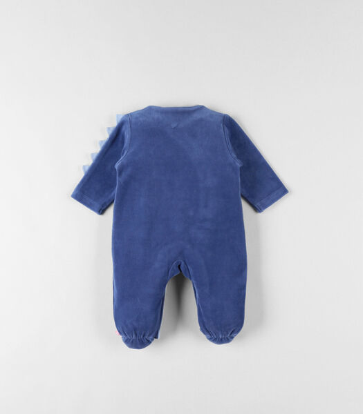 1-delige pyjama met bloemenprint uit fluwel, donkerblauw