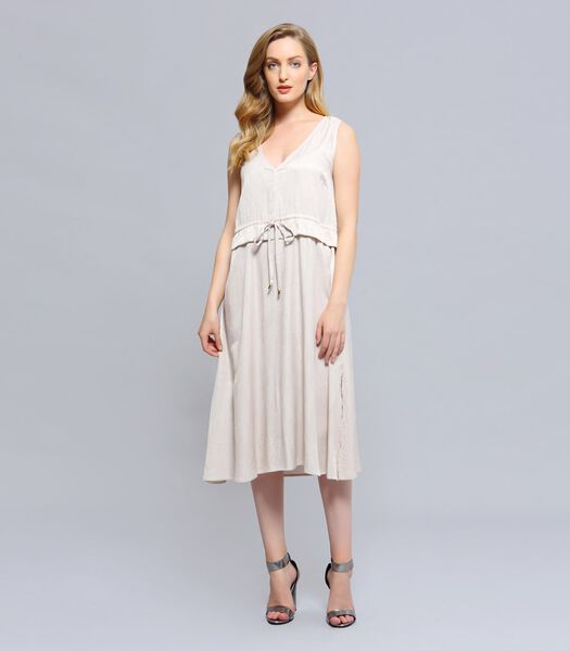 Robe de viscose  à encolure  V et taille froncée ajustable