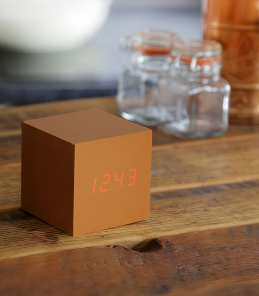 Cube click clock Wekker - Koper/LED Rood