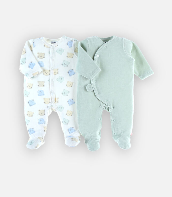 Set de 2 pyjamas dors-bien iconique en velours, écru/vert image number 0