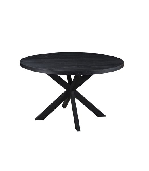 Black Omerta - Table de salle à manger - mangue - noir - rond - dia 150cm - araignée en acier - revêtement noir
