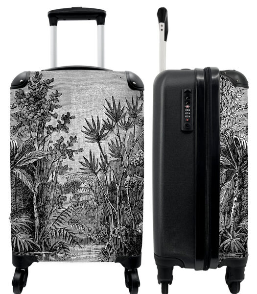 Valise spacieuse avec 4 roues et serrure TSA (Vintage - Art - Jungle - Noir - Blanc)