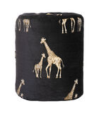 Pouf en velours noir avec girafes brodées image number 0