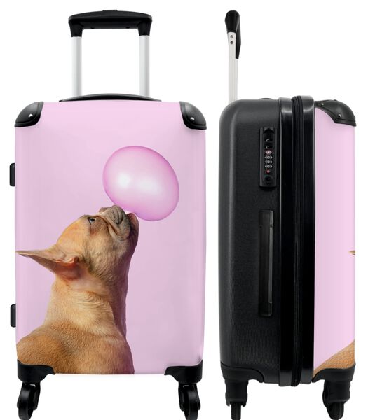 Handbagage Koffer met 4 wielen en TSA slot (Hond - Dieren - Kauwgom - Roze)