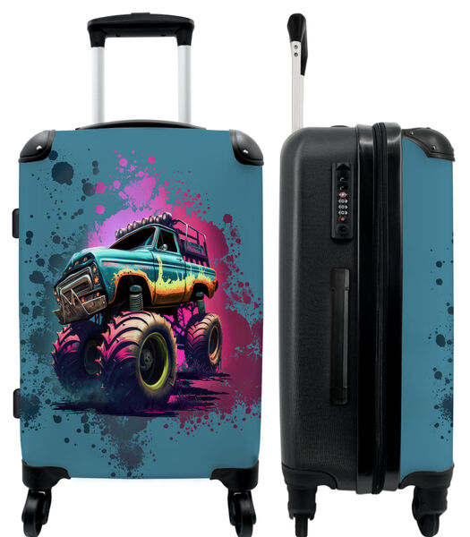 Bagage à main Valise avec 4 roues et serrure TSA (Monster truck - Peinture - Graffiti - Rose - Néon)