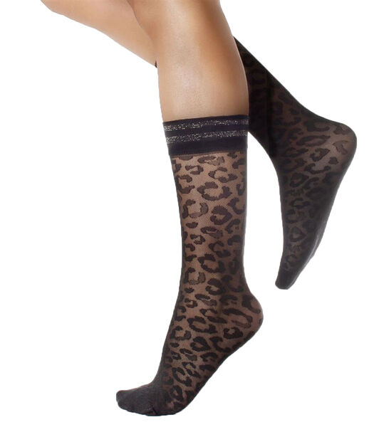Lot de 2 paires de chaussettes fines motif animal Leopardo