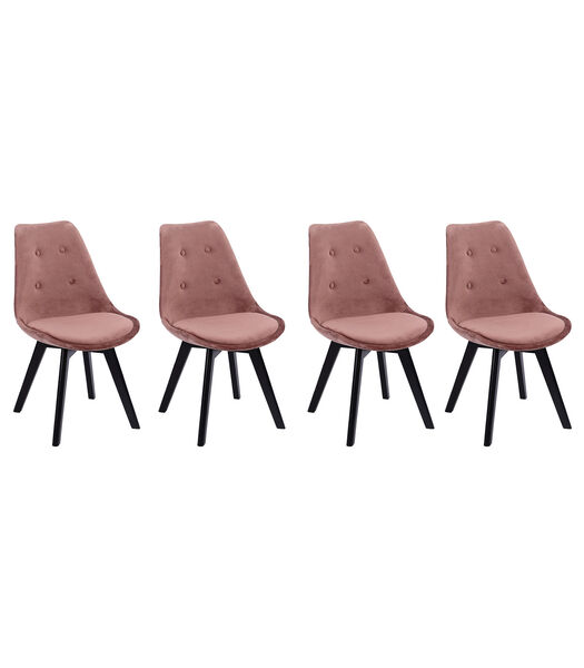 Lot de 4 chaises en velours NORA roses avec coussin