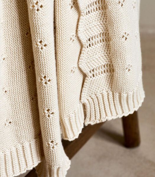 Plaid Knitted Ajour Antique White Biokatoen 130 x 170 cm