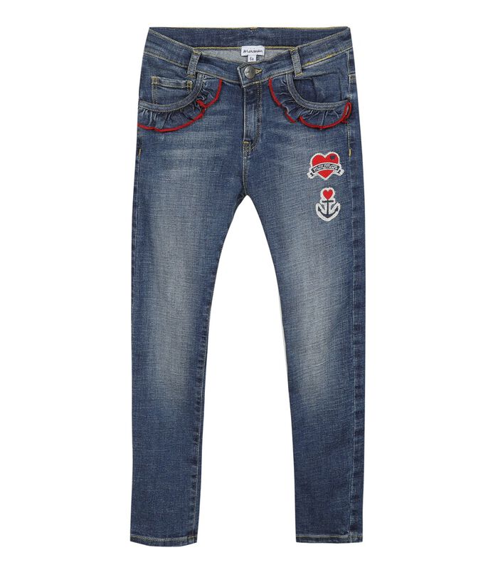 Slanke jeans met 5 zakken en geborduurde badges image number 0