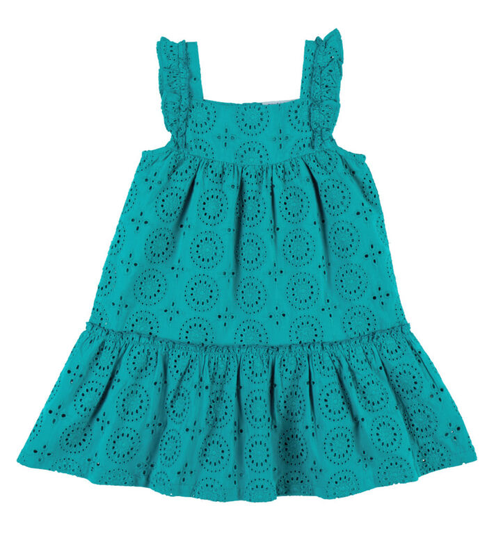 Wijd uitlopende jurk met bloemetjes, turquoise image number 0