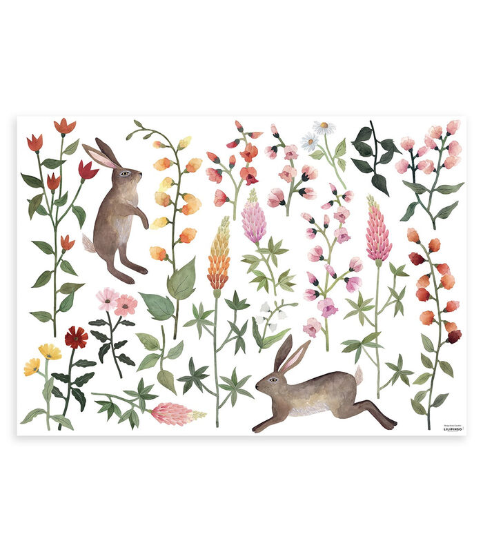 QUEYRAN - Muurstickers - Veldbloemen en konijnen image number 0
