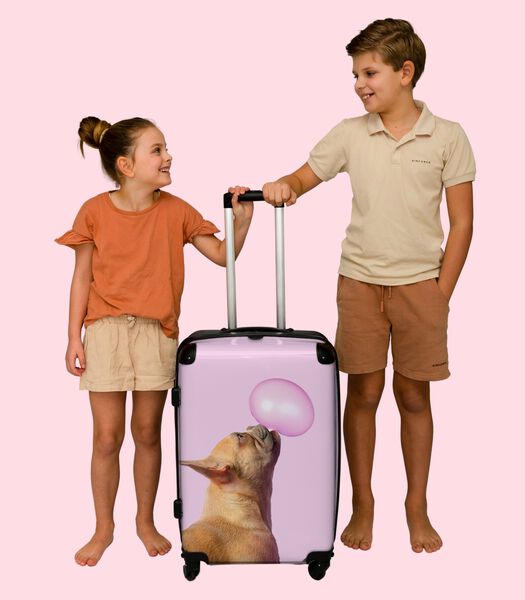 Bagage à main Valise avec 4 roues et serrure TSA (Chien - Animaux - Chewing-gum - Rose)
