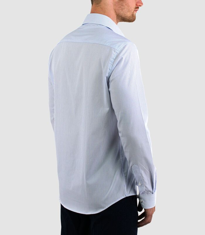 Strijkvrij Overhemd - Wit Blauw Gestreept - Slim Fit - Poplin Katoen - Lange Mouw image number 1