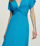 Turquoise midi-jurk met vlinderstrik image number 2