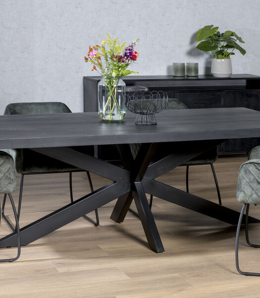 Black Omerta - Table de salle à manger - mangue - noir - rectangle - 200cm - pied araignée en acier - laqué noir