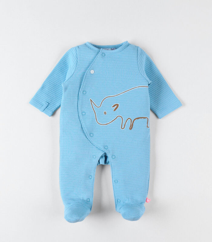 Gewaffeld jersey 1-delige pyjama met neushoornprint, blauw image number 0