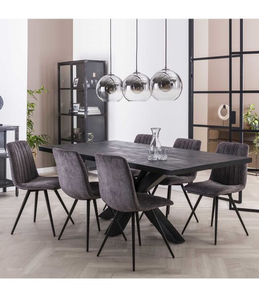 Lined Velvet - Chaise de salle à manger - lot de 4 - velours - gris - rayé - métal - noir