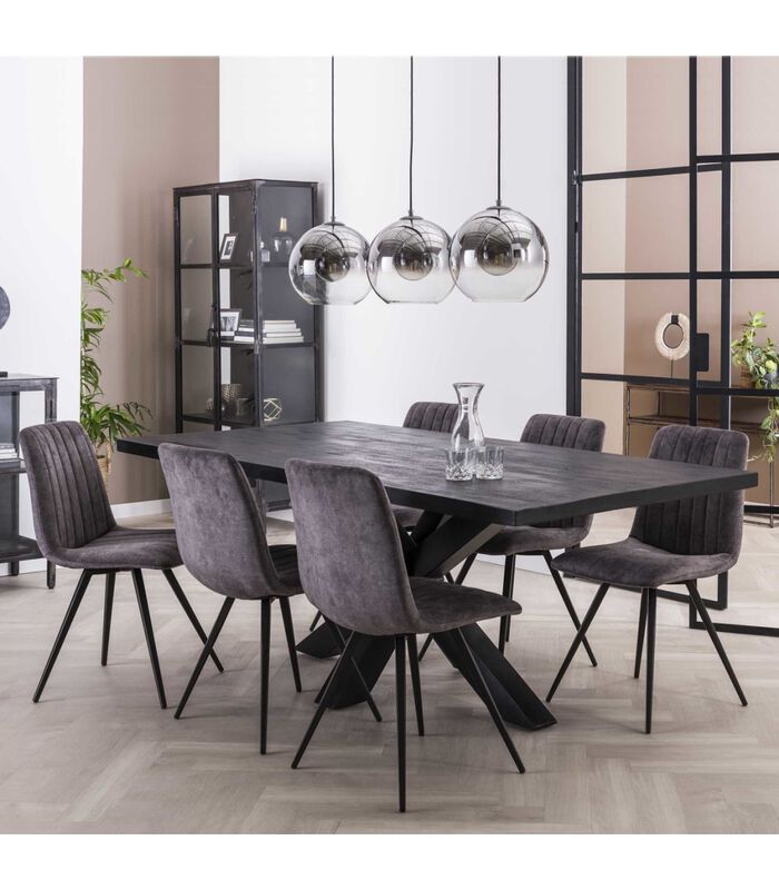 Lined Velvet - Chaise de salle à manger - lot de 4 - velours - gris - rayé - métal - noir image number 1