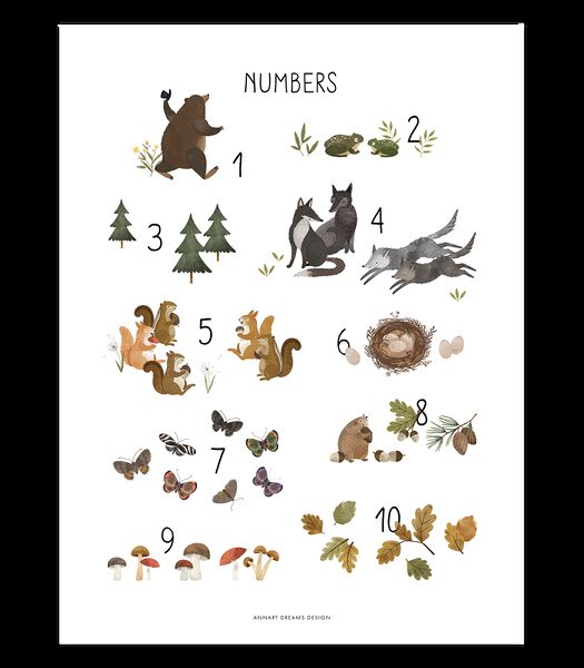 Affiche seule animaux des bois, chiffres Norwood, Lilipinso